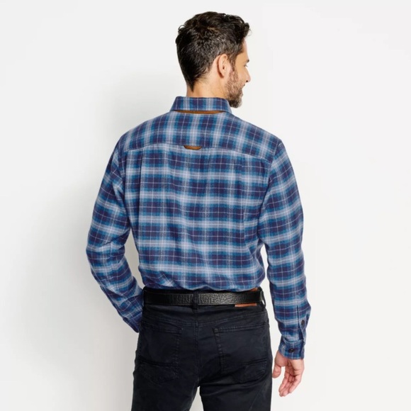 NWT Men’s Blue Grey Plaid ORVIS Long Sleeve Button Down Perfect Flannel Shirt - Picture 3 of 10